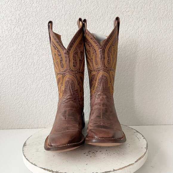 Rod Patrick Mens Cowboy Boots 8.5A Perro Loco Brown Leather Western Square Toe - Picture 5 of 12